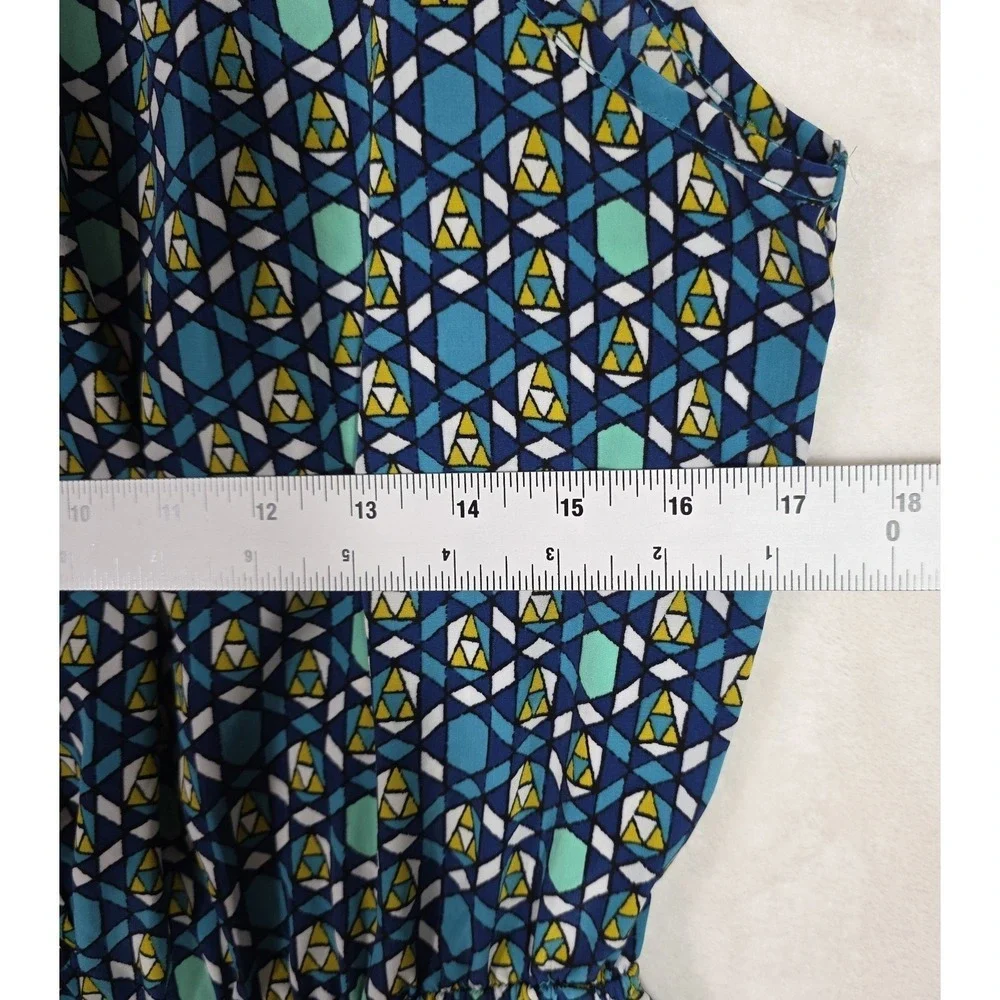 41 Hawthorn Sleeveless Geometric Print Dress Blue Elastic Waist M